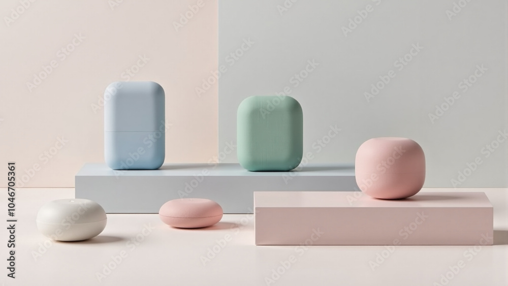 Collection of tech accessories displayed on a pastel surface with sleek composition Collection of tech accessories displayed on a pastel surface with sleek composition
