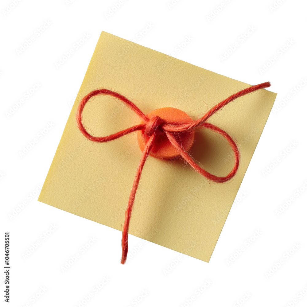 Red String Tied in a Bow on a Yellow Sticky Note