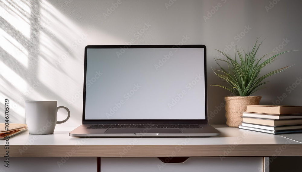 Minimalist Workspace with Laptop and Coffee Mug Minimalist Workspace with Laptop and Coffee Mug