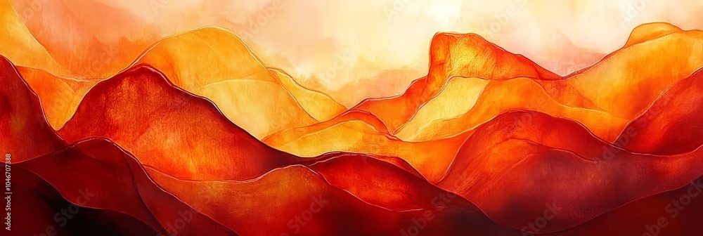 Fototapeta premium Orange And Red Abstract Mountain Landscape Painting in Contemporary Art Style Trendy Home Decor