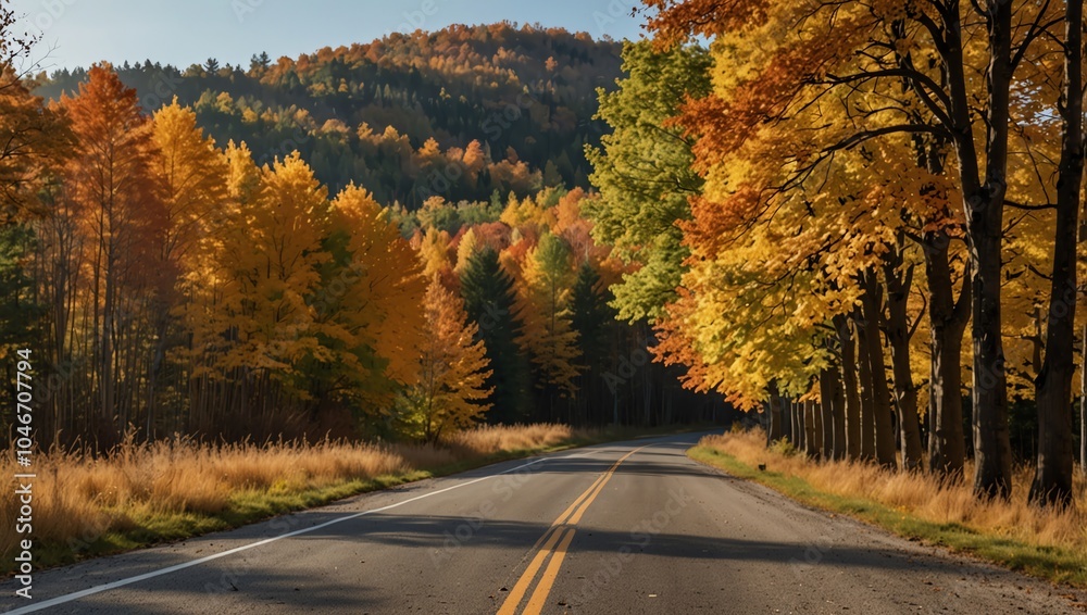 Obraz premium Autumn season in jungle , A photo of an autumn road lined with colorful trees.