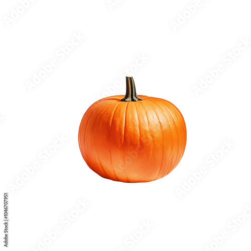 Bright orange pumpkin, classic autumn symbol, white isolated background.