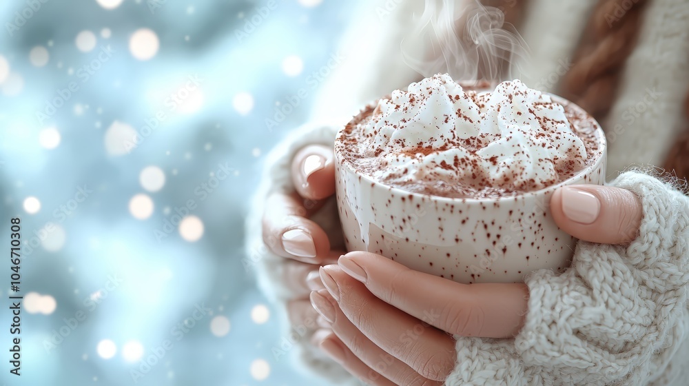 Hands holding hot chocolate cup Hands holding hot chocolate cup