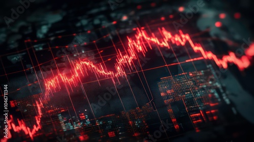 Wallpaper Mural A red line graph dips down on a screen showing a world map, indicating a stock market downturn or economic crisis. Torontodigital.ca