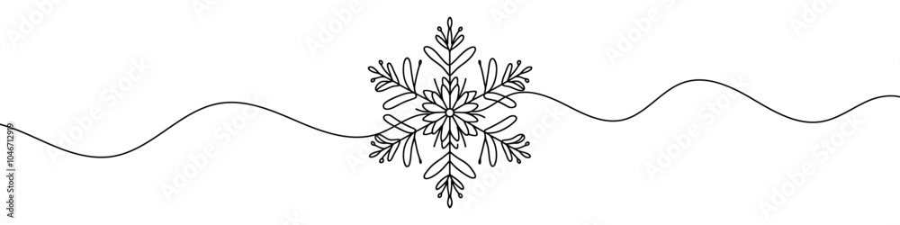 Continuous line drawing representing a snowflake for winter holidays Continuous line drawing representing a snowflake for winter holidays