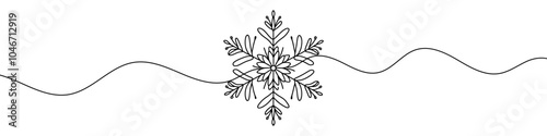 Continuous line drawing representing a snowflake for winter holidays