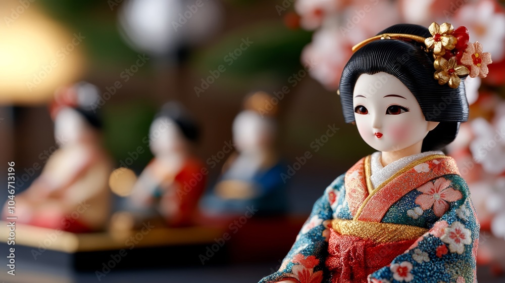 Japanese family setting up a Hinamatsuri (Doll Festival) display together, with vibrant dolls and traditional decorations, symbolizing family traditions and care Japanese family setting up a Hinamatsuri (Doll Festival) display together, with vibrant dolls and traditional decorations, symbolizing family traditions and care