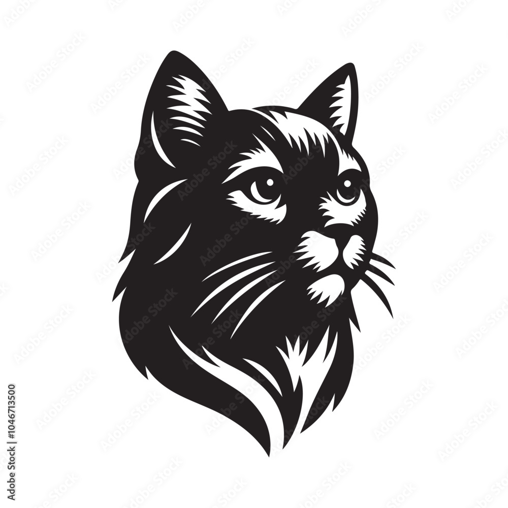 Cat Head Silhouette in Black - Vector Graphic. Cat Head Silhouette in Black - Vector Graphic.