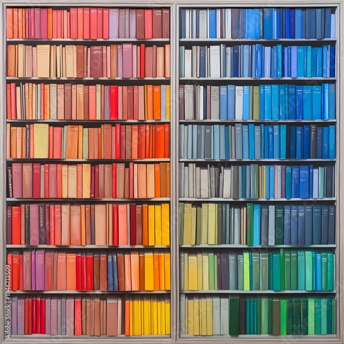 Wallpaper Mural A vibrant collection of books organized by color, showcasing a spectrum from red to blue, ideal for bibliophiles and interior decor inspiration. Torontodigital.ca
