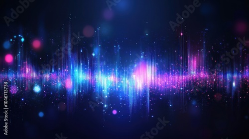 Colorful sound wave representation with vibrant lights and particles.