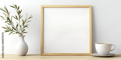 Minimalist Home Interior with Picture Frame and Coffee