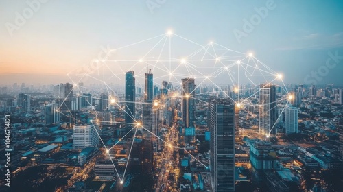 Wallpaper Mural Futuristic Communication Interface over Cityscape Torontodigital.ca