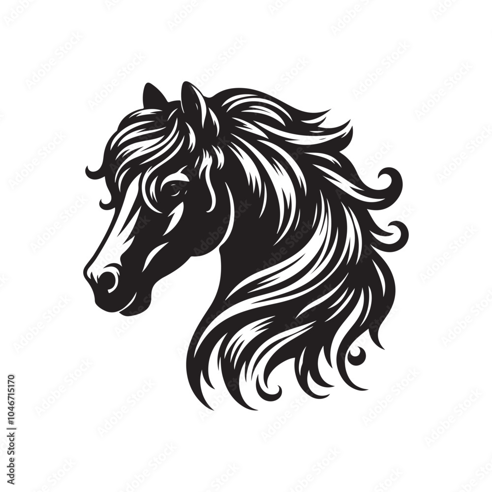 Black Silhouette of Horse Head - Vector Illustration. Black Silhouette of Horse Head - Vector Illustration.