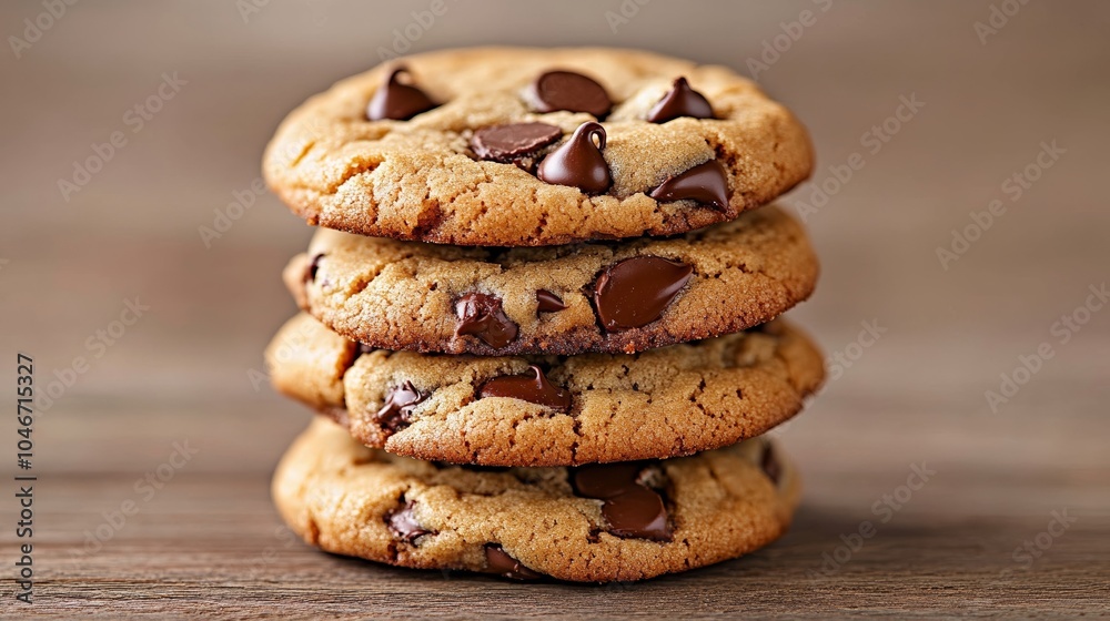 Stack of freshly baked chocolate chip cookies on a rustic wooden table, gooey chocolate dripping, perfect for celebrating National Cookie Day Stack of freshly baked chocolate chip cookies on a rustic wooden table, gooey chocolate dripping, perfect for celebrating National Cookie Day