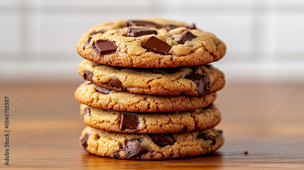 Stack of freshly baked chocolate chip cookies on a rustic wooden table, gooey chocolate dripping, perfect for celebrating National Cookie Day Stack of freshly baked chocolate chip cookies on a rustic wooden table, gooey chocolate dripping, perfect for celebrating National Cookie Day