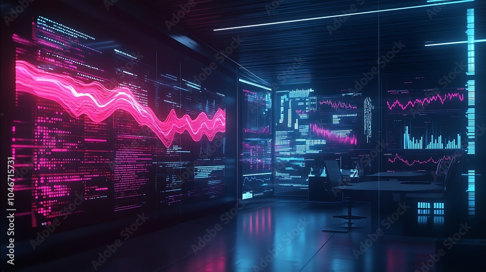 Cyberpunk Office with Digital Displays Cyberpunk Office with Digital Displays