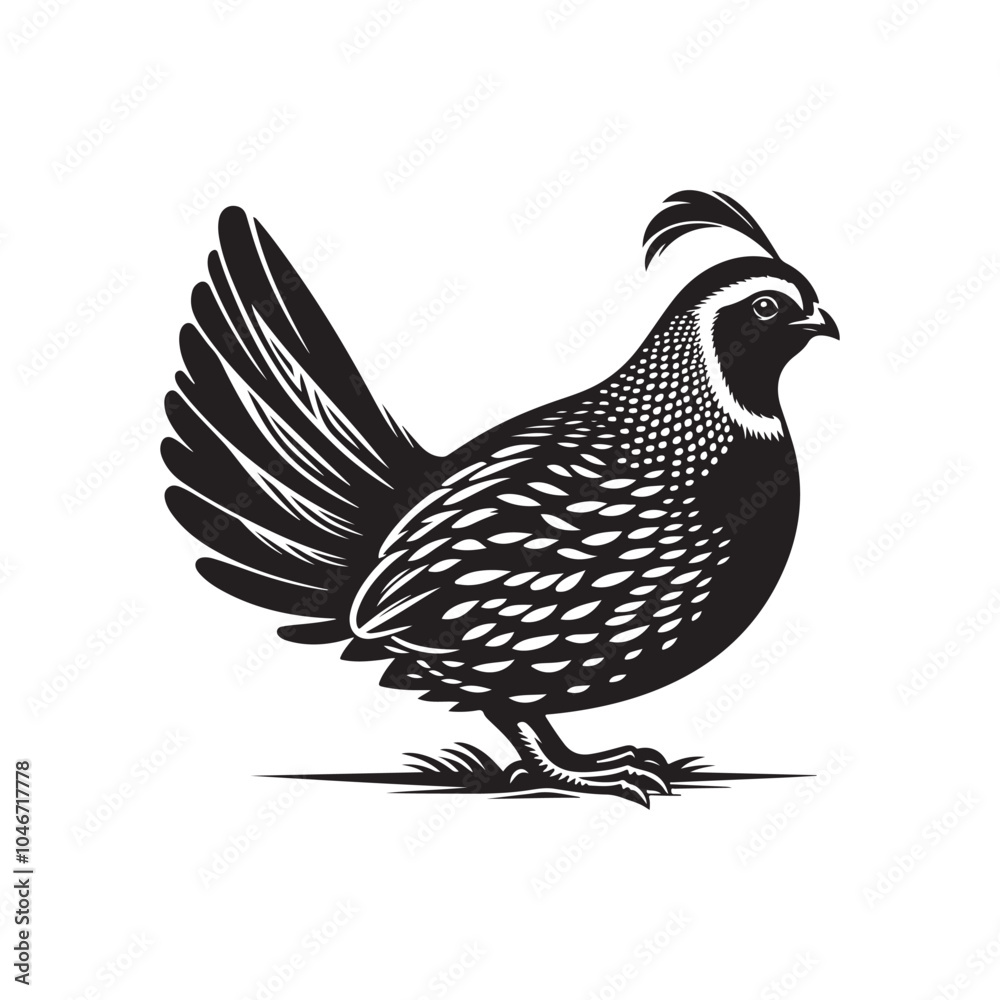 Fototapeta premium Quail Bird Silhouette Graphic - White Background.