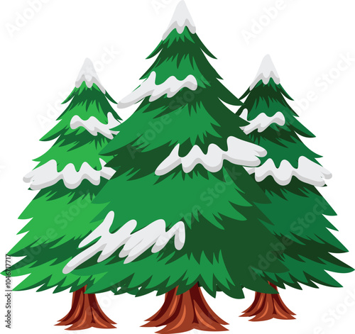 Three snow-covered Christmas pine trees