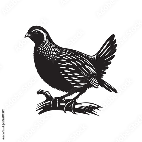 Detailed Quail Bird Silhouette Vector on White. photo