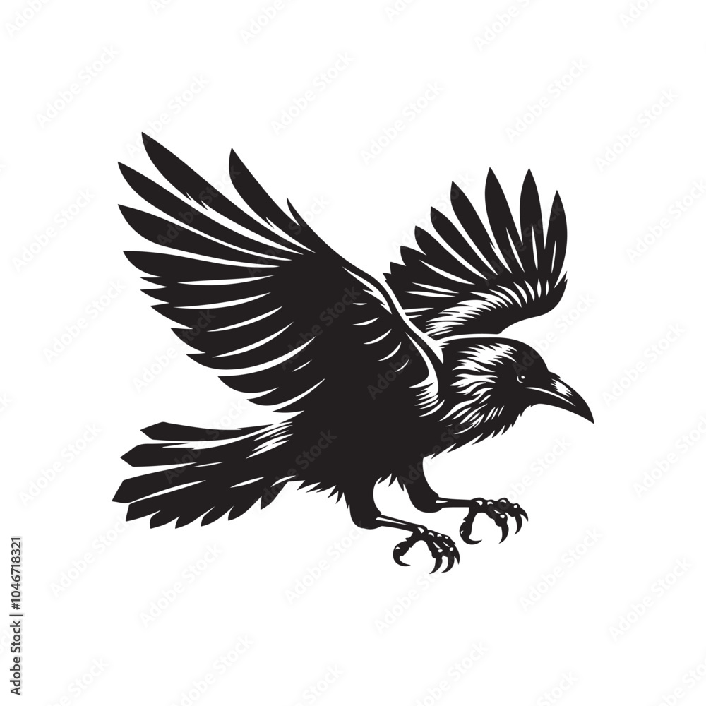 Fototapeta premium Crow Raven Bird Silhouette Vector Art on White Background.