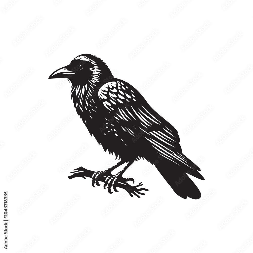 Fototapeta premium Crow Raven Bird Silhouette Vector Art on White Background.