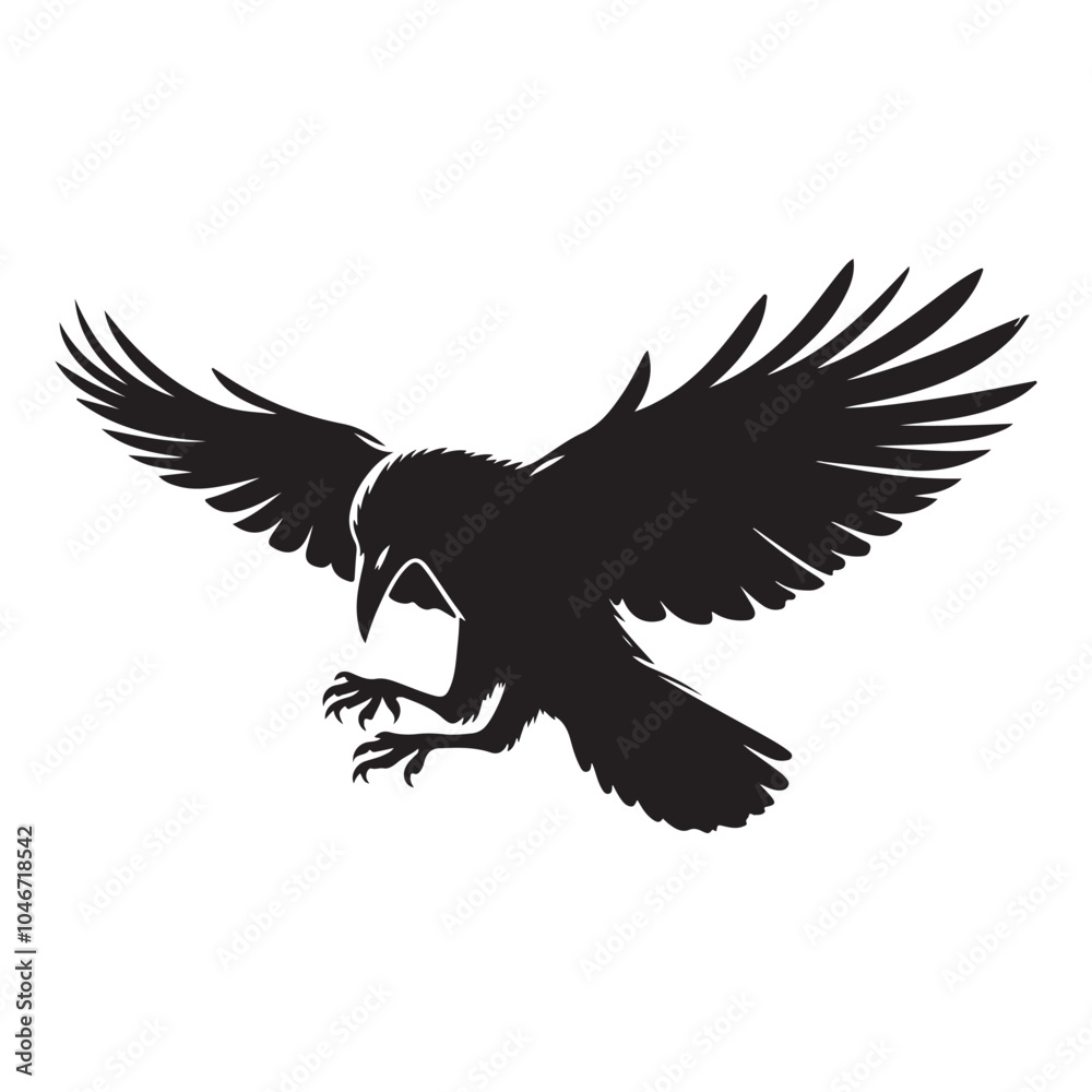 Raven Crow Silhouette Illustration Vector - White Background. Raven Crow Silhouette Illustration Vector - White Background.