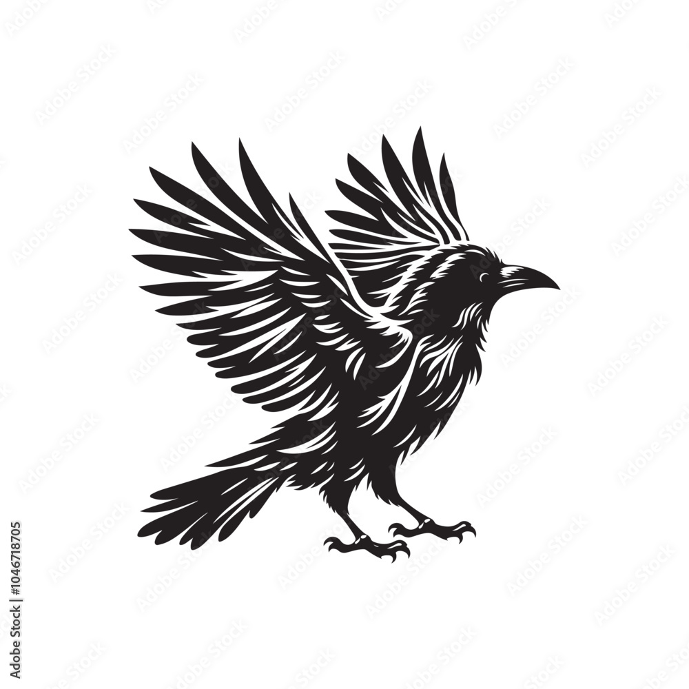 Obraz premium Crow Bird Silhouette Vector on Clean White Background.