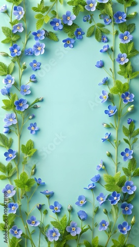 A row of Veronica flowers isolated on blue wood backround  photo