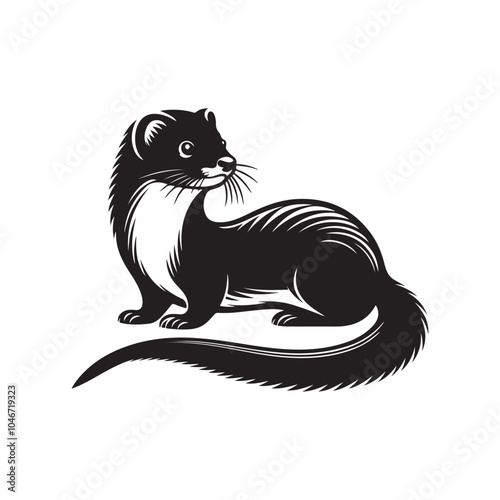 Vector Illustration of Weasel Silhouette on White.