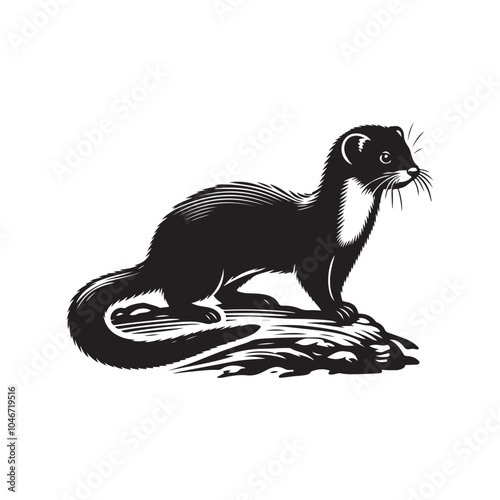 Simple Weasel Silhouette Vector on White Background.