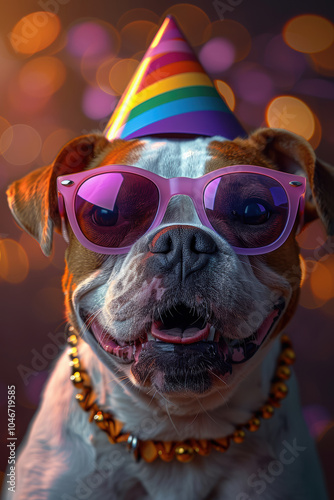 Happy Dog Wearing Pink Sunglasses