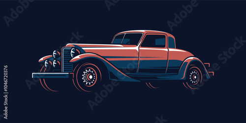 Colored Retro Car On Dark Bakcground Illustration