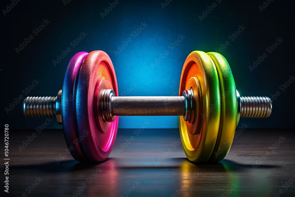 Vibrant Dumbbell on Dark Background for Fitness and Sports Themes in Minimalist Style, Perfect for Motivational and Health-related Content Vibrant Dumbbell on Dark Background for Fitness and Sports Themes in Minimalist Style, Perfect for Motivational and Health-related Content