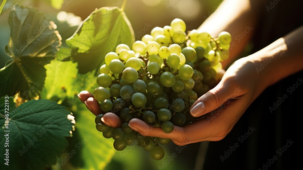 Naklejka premium Holding hands with a bunch of green grapes