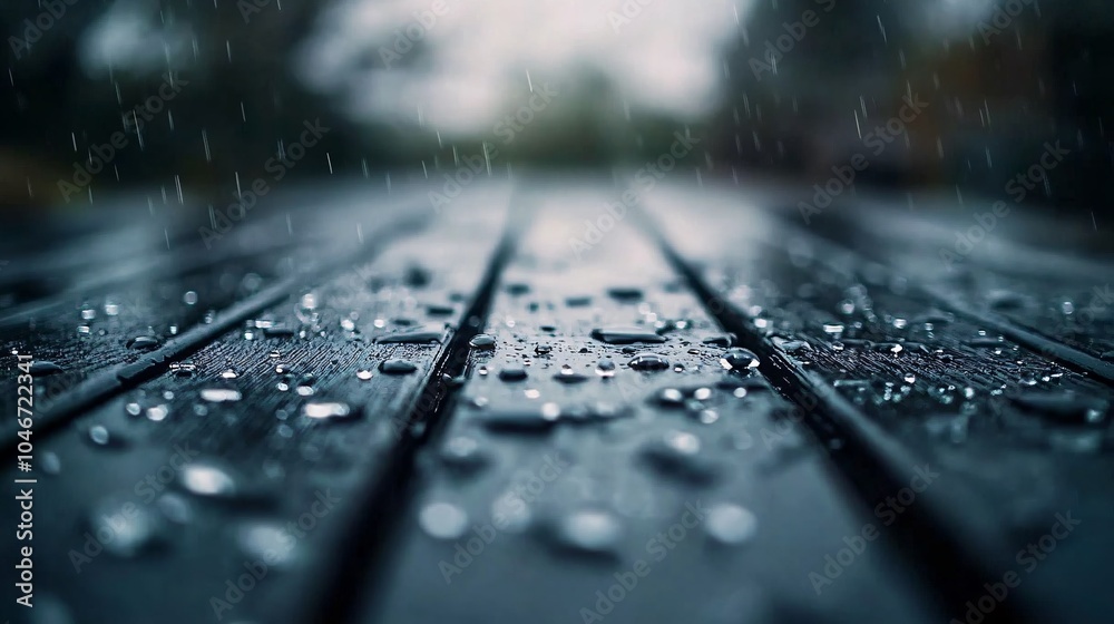 Dark Wooden Planks with Water Droplets After Rain Dark Wooden Planks with Water Droplets After Rain