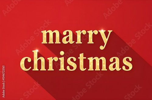 Christmas card. Golden shining Merry Christmas letters on a red background