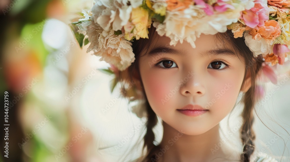 Close-up of a young Thai girl with a flower crown Close-up of a young Thai girl with a flower crown