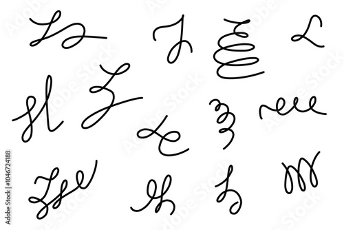 Hand drawn vector scribble set. Whirl, stroke, spiral, knot, wind, movement. Pen doodle, hand written. Collection isolated on white background.