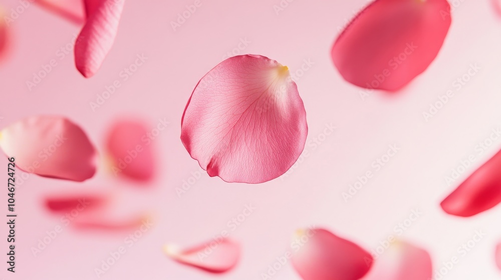 Photo of, Pink background with soft gradient and floating rose petals for design, banner template Photo of, Pink background with soft gradient and floating rose petals for design, banner template