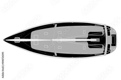 Yacht silhouette vector illustration. Luxurious yacht logo design silhouette vector illustration on a white background. Top view