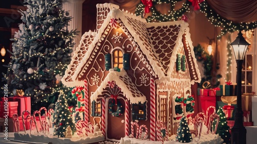 Charming gingerbread house adorned with candy and icing for delightful Christmas festivities