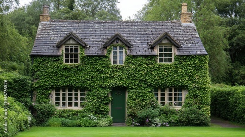 Cottage with ivy-covered walls.