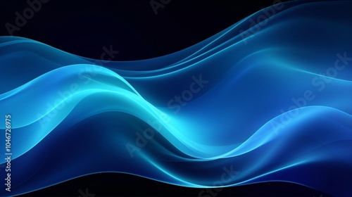 Blue air flow wave effect. Design for visualizing air or water flow. Abstract light air effect. Cold blue air currents on a black background. 