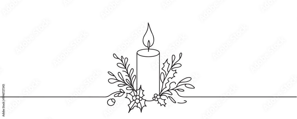 Christmas candle icon, candle drawn with one continuous line. Vector illustration Christmas candle icon, candle drawn with one continuous line. Vector illustration