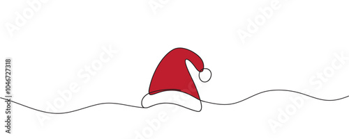 Christmas hat drawing in one line style. Vector illustration