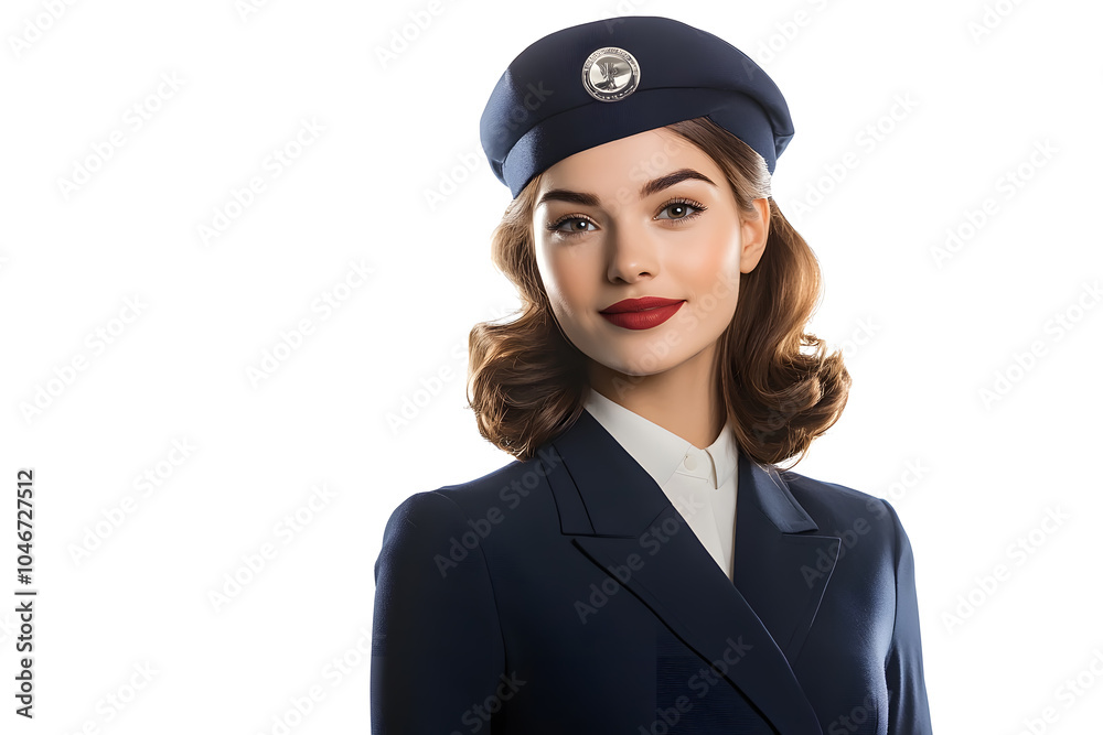 Beautiful female stewardess portrait isolated on white background Beautiful female stewardess portrait isolated on white background