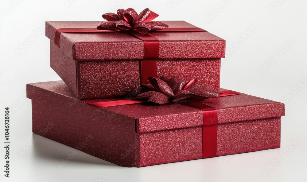 Obraz premium Festive Red Gift Boxes with Ribbons and Glittering Details