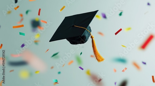 Graduation cap tossed in the air 