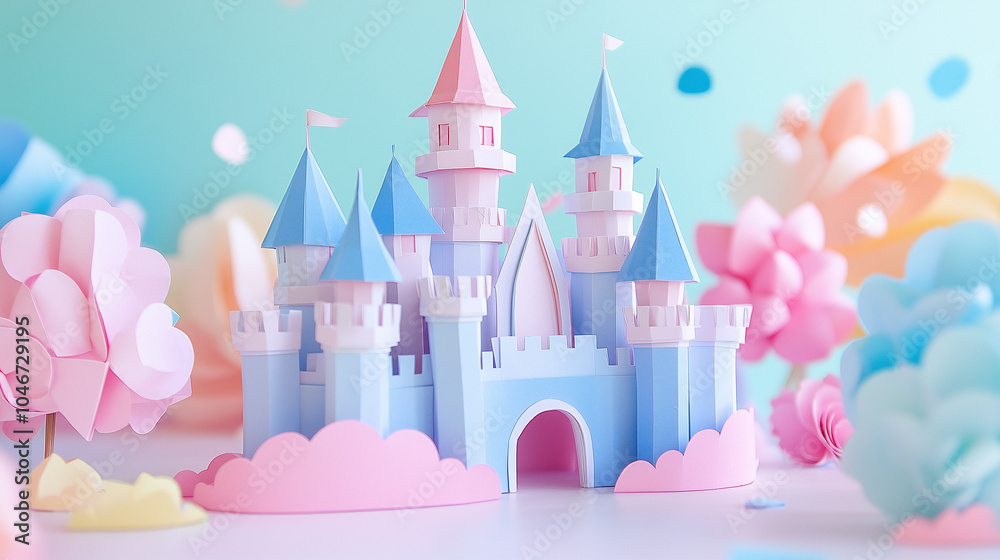 Cute pink and blue paper castle for a baby girl's first birthday party Cute pink and blue paper castle for a baby girl's first birthday party