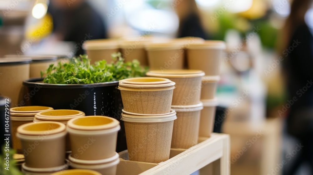 A close-up of eco-friendly packaging at a sustainable product fair, emphasizing plastic-free and biodegradable materials. A close-up of eco-friendly packaging at a sustainable product fair, emphasizing plastic-free and biodegradable materials.